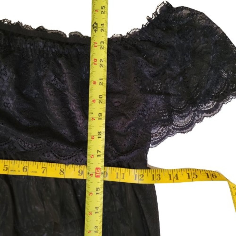 Black Off-Shoulder Sexy Lace Babydoll Chemise Lingerie Fits Sizes 4-6 (XS-S) NWT - Picture 12 of 14
